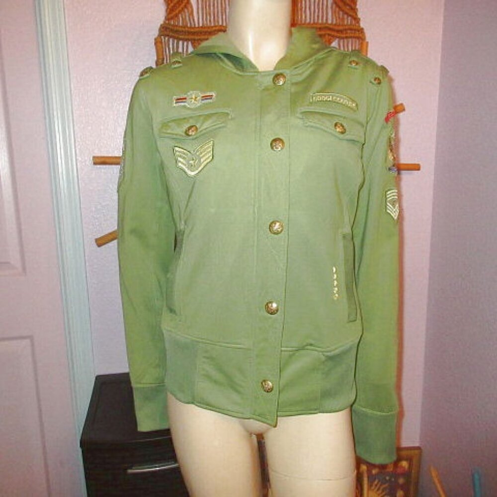 Vtg Y2K Coogi Military Jacket XL Patchwork Hoodie Bling Embroidered Studs 90s